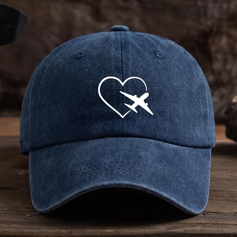 Modische Unisex-Baseballkappe mit lustigem herzförmigem Flugzeugdruck, perfekt für Reisen im Freien