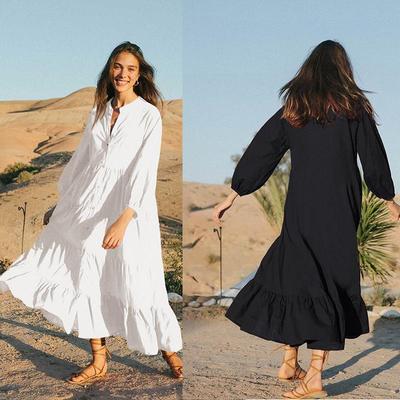 2024 European-American Cotton Ribbed Button-Down Sunscreen Cardigan Dress