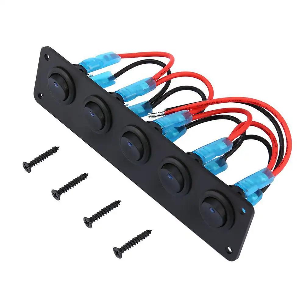 12V 1-5 Gang Universal Toggle Switch Panel USB Car Boat Marine RV Truck Blue LED Styling Accessories Marine Rocker Switch