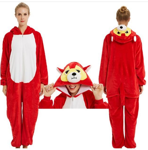 Herbst und Winter Animation Sakuragi Blütenweg Cartoon Tier Einteiler Pyjama Flanell Afrikanisches Mangusten Herren und Damen Langarm Loungewear