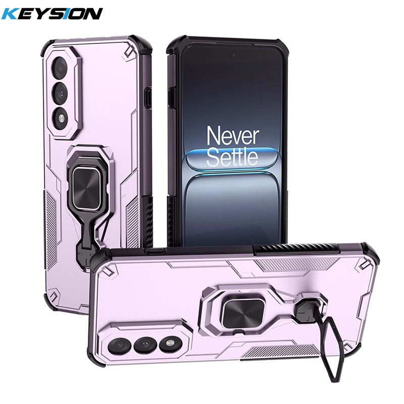 KEYSION Coque Armure Antichoc pour OnePlus Nord 5 5G Silicone+PC Support Métal Vertical Anneau Live Housse de Téléphone pour OnePlus Nord CE5