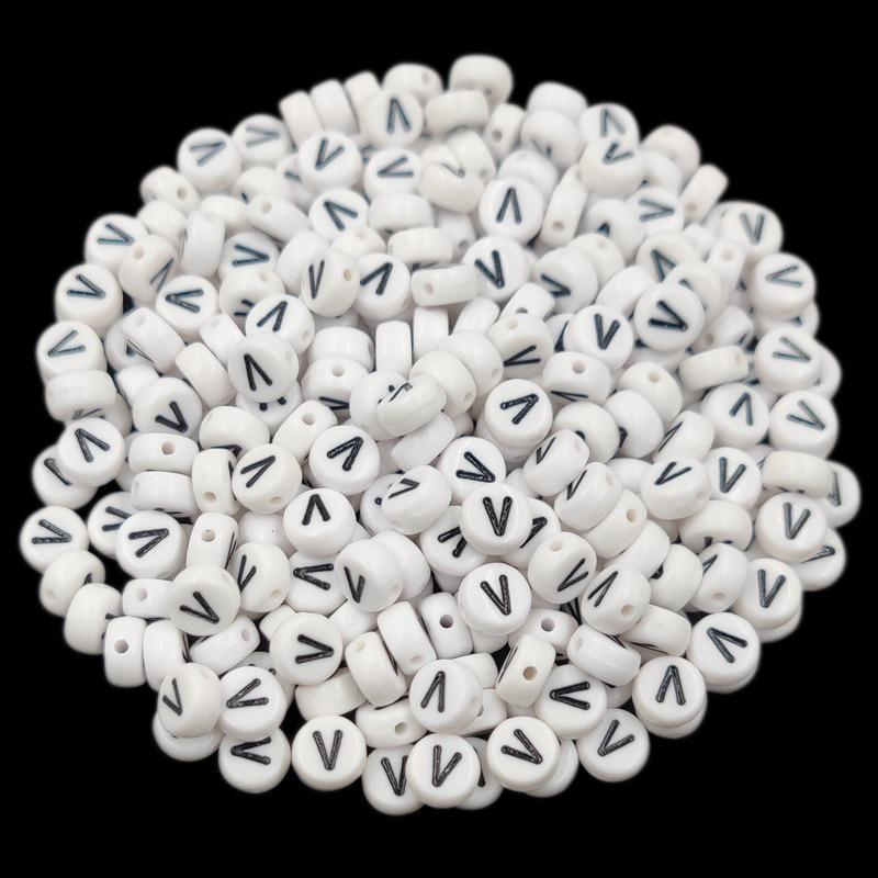 

White Acrylic Letter Beads - Flat Round for DIY Jewelry & Bracelet Making Sold Individually 4x7mm (Hole ~1mm)
