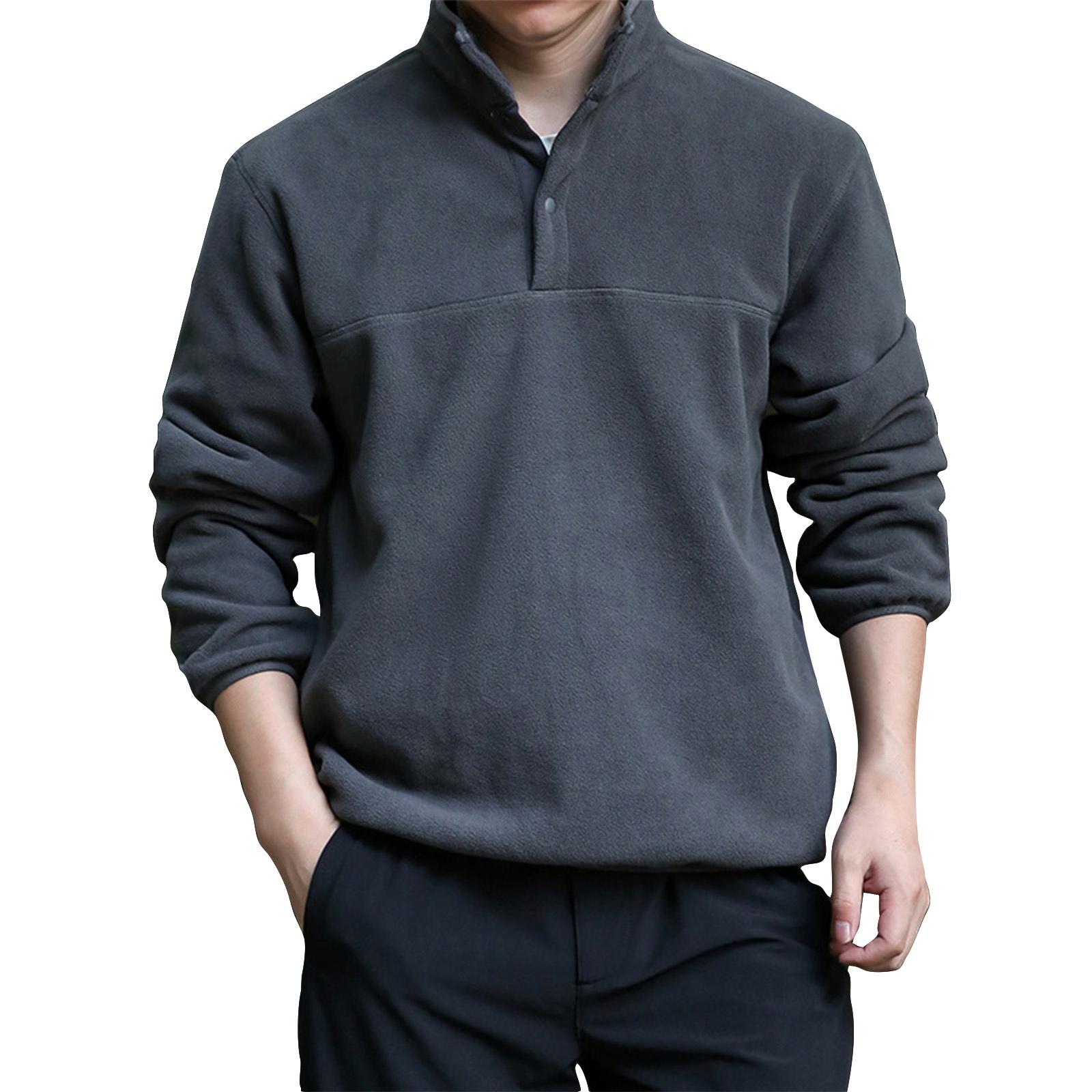 

Men s Solid Color Buttons Stand Collar Sweatshirt Men s Sports Large Size Casual Sweatshirt L