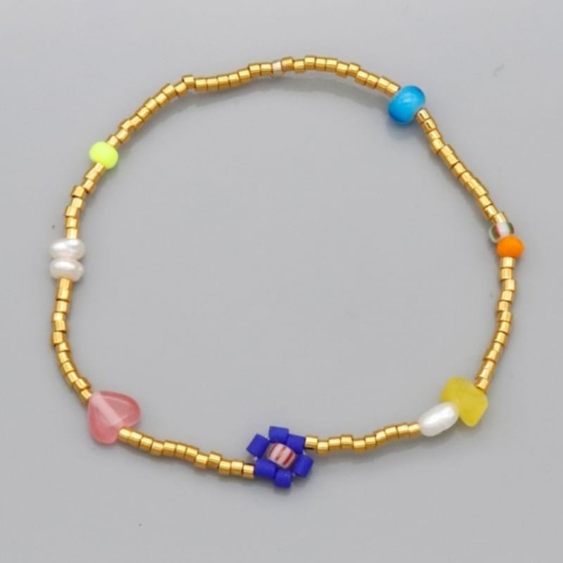 BONBEAU Color Flower Gold Beads Bracelet Freshwater Pearl Gold Bead Flower Bracelet 3 Colors
