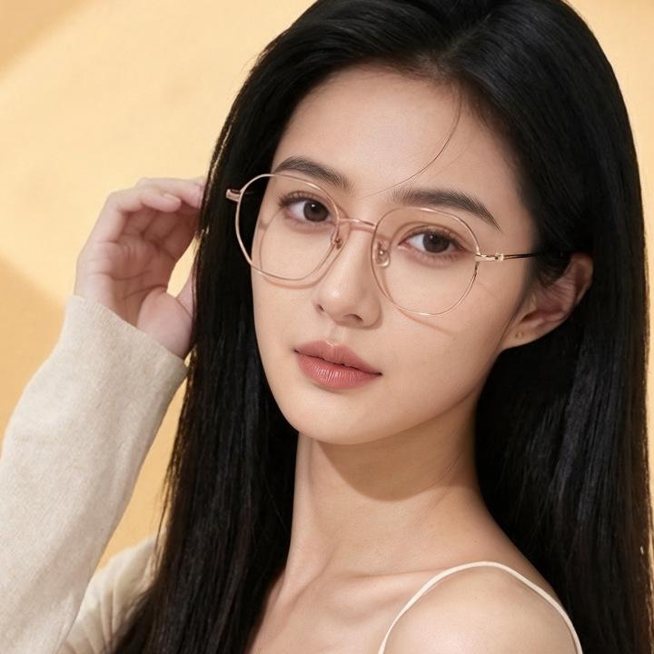 Polygonal Retro Titanium Glasses Frame Unisex with Prescription Lens Option