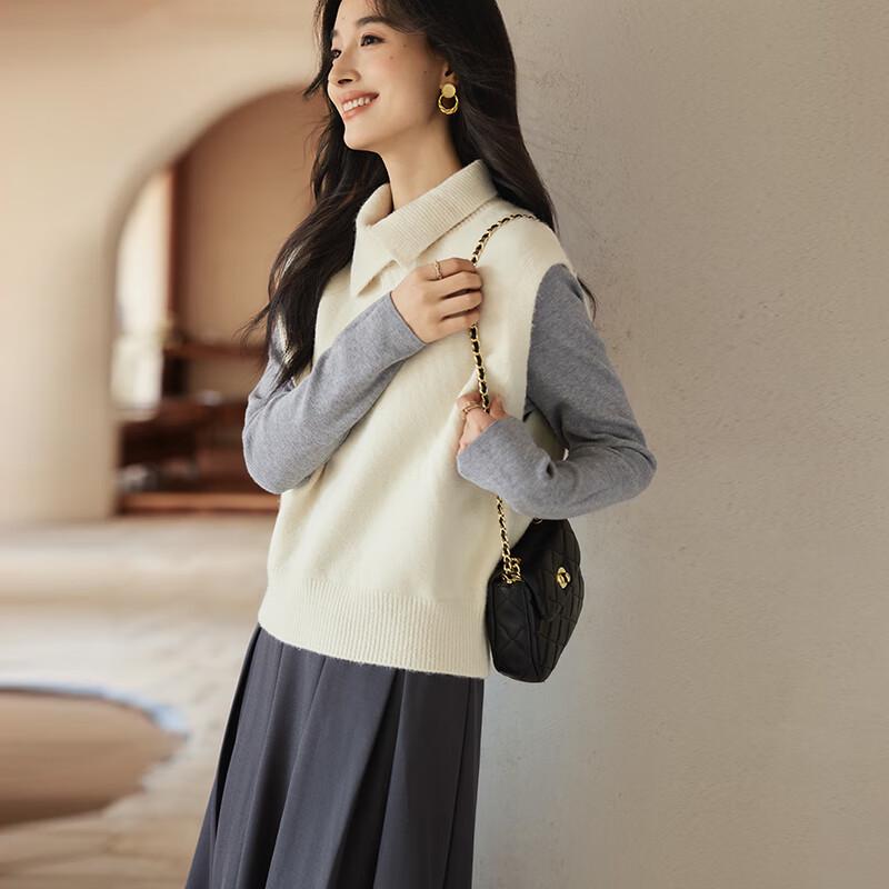 VICTORIA&VERA Women's Winter High-Neck Asymmetrical Knit Vest