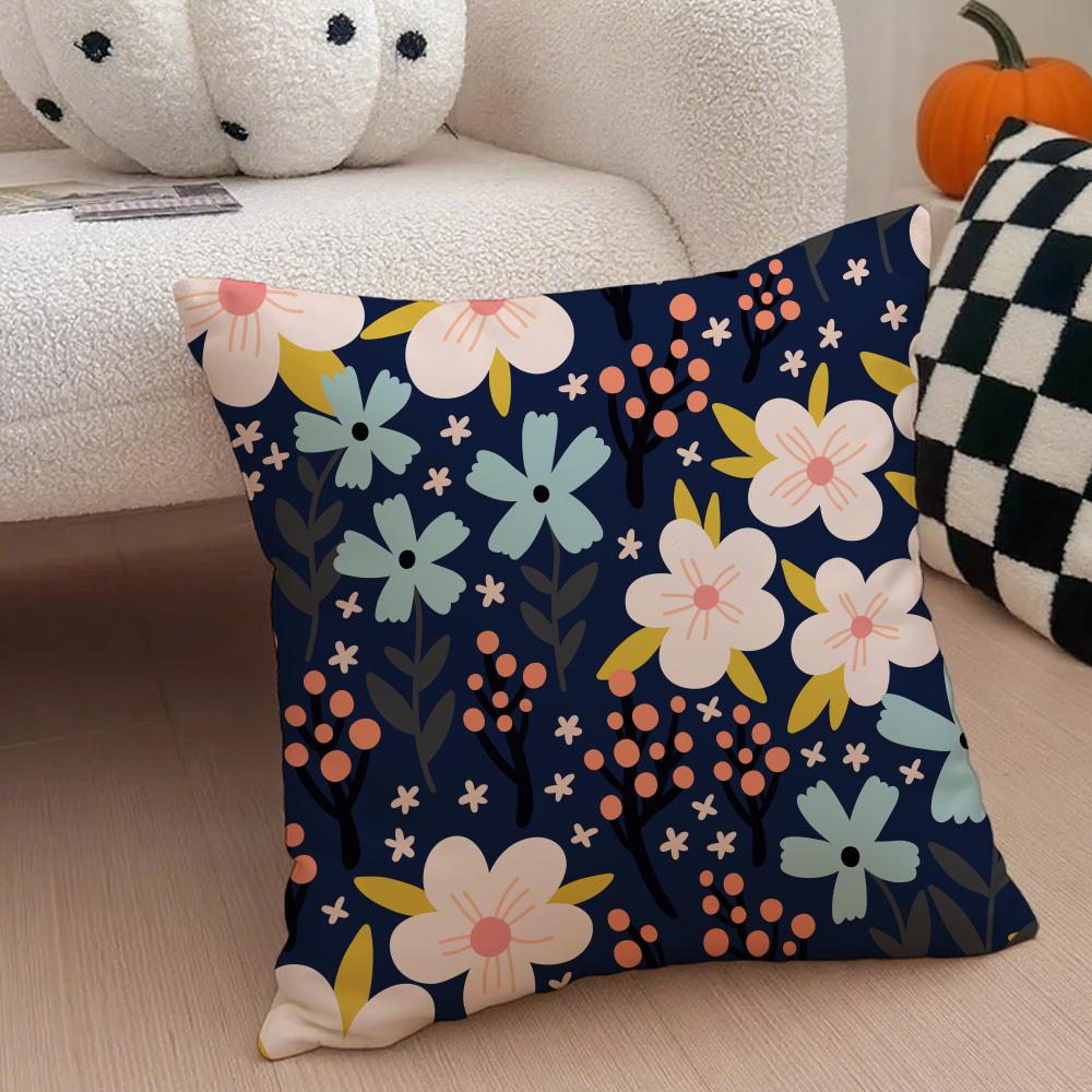 Spring and Summer Floral Cushion Cover Throw Pillow Cover Hidden Button Durable Polyester Chair Cushion