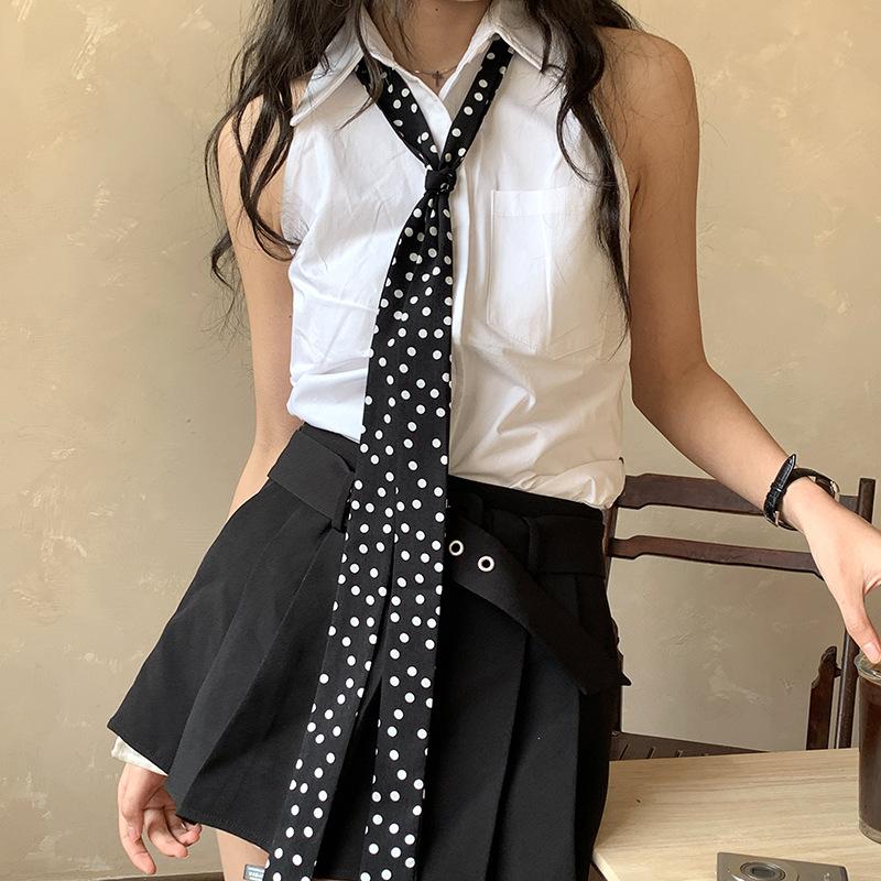 

Vintage Black Polka Dot Rose Long Silk Scarf Wind Spice Girl Ribbon Literary and Art Style Versatile Premium Sense Ribbon