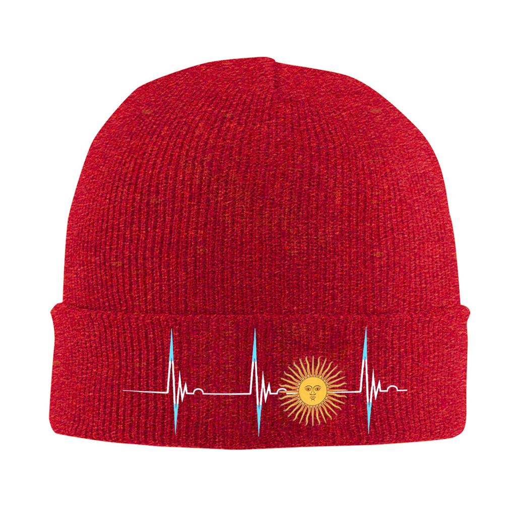Argentina Sun May Heartbeat ECG Pulse Argentine Pride Knitted Hat for Women Unisex Beanie Winter Hats  Warm Melon Cap