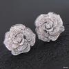 Rose Flower Shape Stud Earrings Micro Paved Zircon  Silver Plated Ear Jewelry For Women Temperament Bridal Engagement Banquet