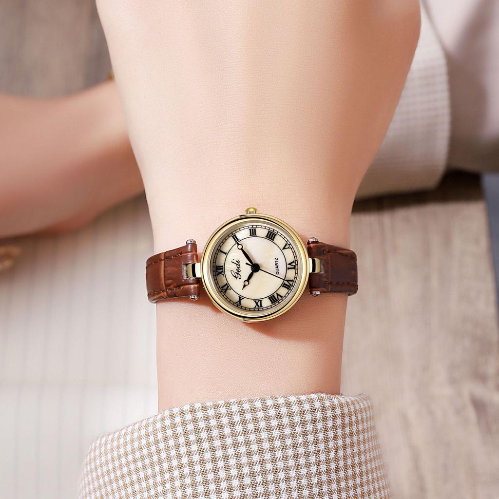 Retro nisjekvartsklokke for kvinner, uformell kompakt dameklokke, enkel liten rund klokke, vanntett dameklokke