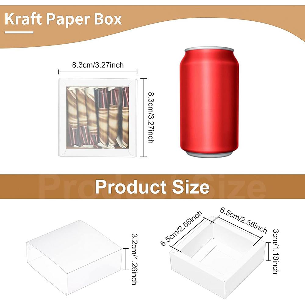 16sets Square Kraft Paper Box for Tea Leaf Stocking with Matte Style PVC Cover White Finished Product: 8.3x8.3x3.2cm