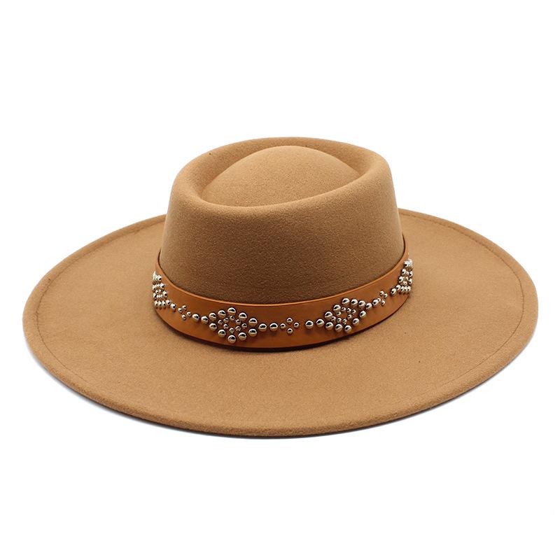 New Fedora Hats For Women 9.5cm Wide Brim Khaki Black Felted Dress Hat Panama Church Men Jazz Hat Sombreros De Mujer