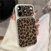 Leopard Print Leather-Wrapped Case for iPhone 16, 15 Pro, & 14 – Stylish Full Protection for Hot Girls