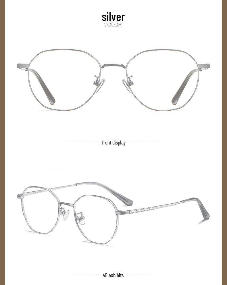 Women's Retro Polygonal Anti-Blue Light Eyeglass Frames, Semi-Titanium, Prescription Compatible 3931