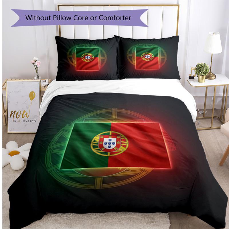 Set Biancheria da Letto Stampata Calcio Portogallo 3 Pezzi Set Copriletto Traspirante Accogliente come Regalo per la Casa Nuova o per le Feste