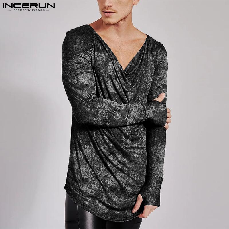 

INCERUN Весенние мужские свободные топы с V-образным вырезом хитового цвета