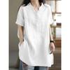 Middle-Aged Mother Cotton V-neck Short sleeve Shirts Women Summer Plus size Loose Slimming Western Style Mid-Length T-shirt Top