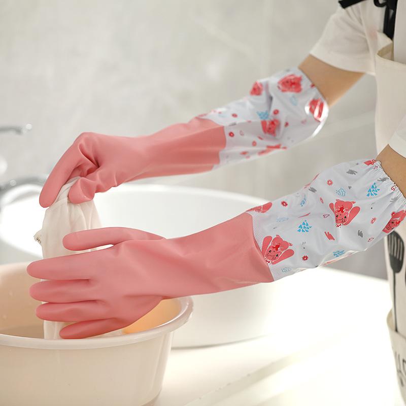 Fleece-Lined Rubber Dishwashing Gloves - Extra Thick, Waterproof, & Warm for Kitchen or Laundry Use