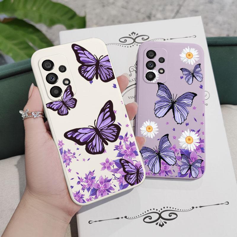 Purple Butterflies Phone Case For Samsung Galaxy A37 A57 Liquid Silicone Cover
