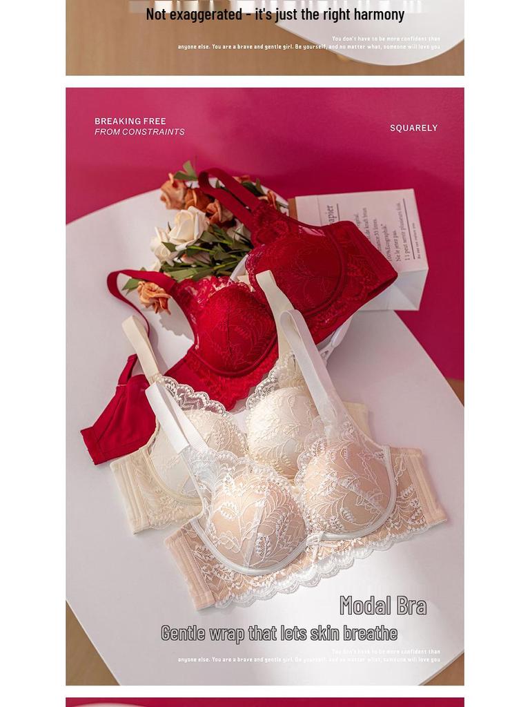 French Lace Push-Up Bra for Women - Large Bust, Anti-Sagging, Wire-Free, Comfortable, Thin Style