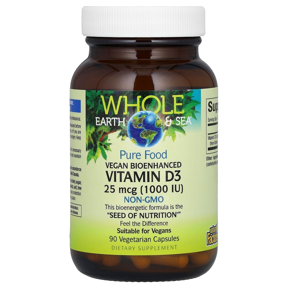 Natural Factors Whole Earth & Sea Vitamin D3 25mcg (1000 IU) Veggie Capsules, 90 Count