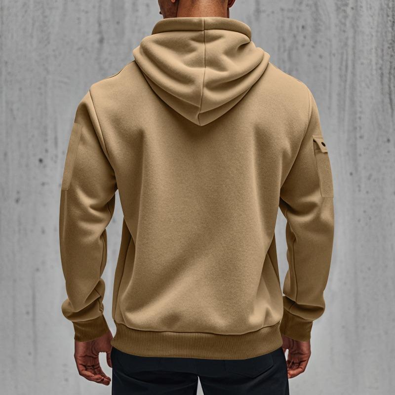 Mens Casual Fleece Lined Hooded Pullover Sweatshirt Zipper Pockets Plus Size