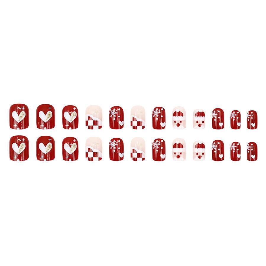 Festive Santa Snowflake Red Glitter Nail Patches - 24 Pieces