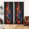 Flame Guitar Hd Print Polyester Curtains Pocket Rod Top Bedroom Living Room Office All Season Art Home Decor Made Of Window Treatment