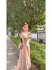 French Ruffle Flutter Sleeve Chiffon Dress - Korean Style Square Neck in Pink for Spring/Summer
