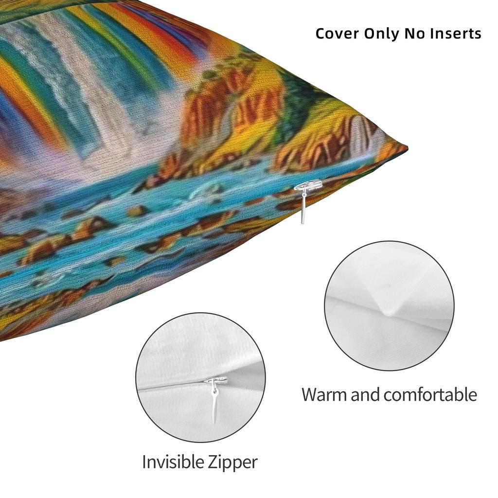 Rainbow Waterfall Art Pillow Cover  Square Cushion Cover Cute Funny Pillow Case For Living Room Chair