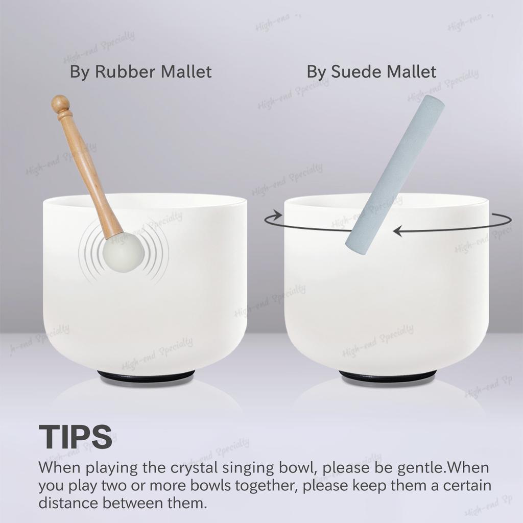 Vente Flash! Excellent prix! Bol chantant en cristal de quartz blanc givré avec base de mise à la terre pour la musique thérapeutique