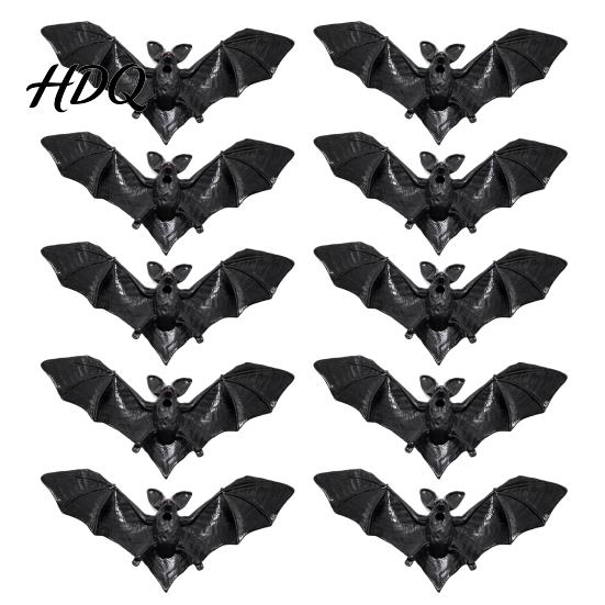 Black Bat Wall Art 10 Pcs Halloween Plastic Bats Lifelike Mini Decoration Realistic Spooky Decals Fake Decor for Trick Prank Prop Party