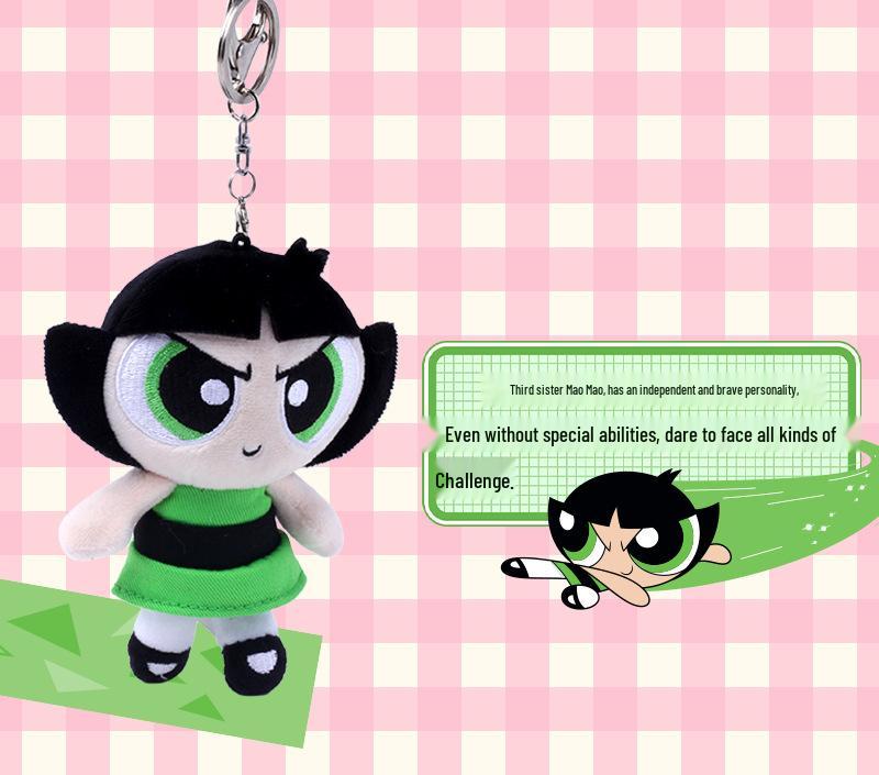 Powerpuff Girls Bubbles Plush Keychain - Cute Cartoon Doll for New Year Gift