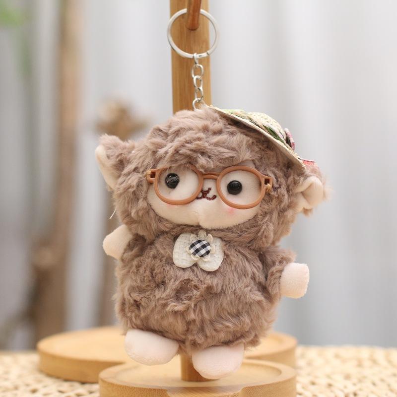 1Pc Cute And Adorable Little Lamb-Shaped Glasses Keychain Plush Toy Doll Bag Accessory