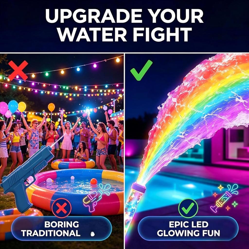 Firework Spray Glowing Rainbow LED Magic Water Blaster for Summer Pool Backyard Beach Birthday Party Outdoor Game