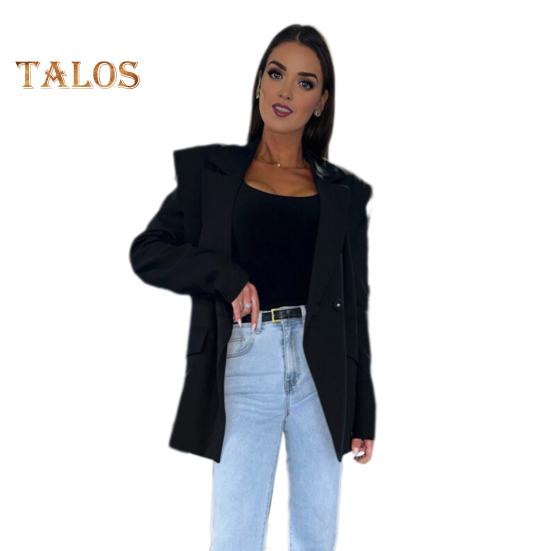 Damkostymkavaj Revers Långärmad Knäppning Kostymjacka Enfärgad Lös passform Fickor med lock Casual Business Ytterkläder