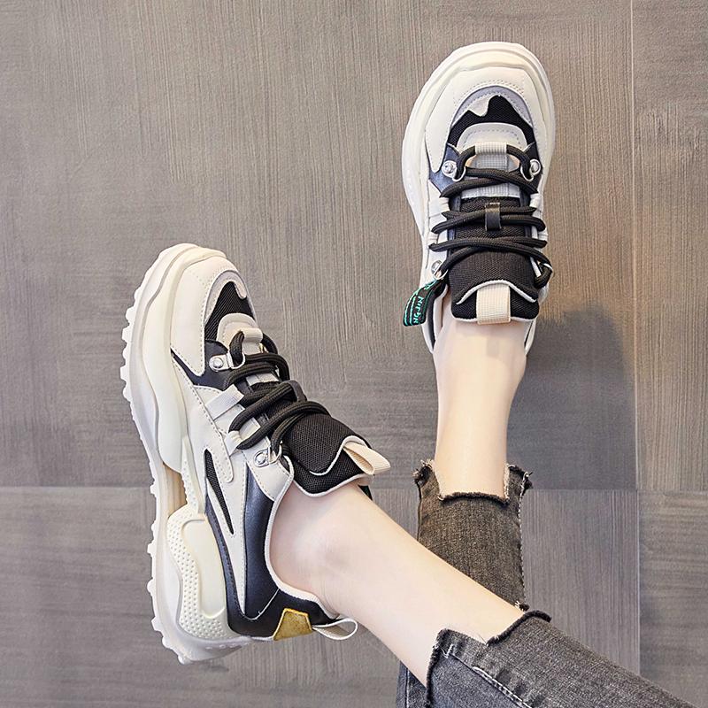New Daddy Casual Shoes Fashion Thick Soled Sneakers Women Autumn Versatile Lace Up Platform Sports Shoes Female Zapatos De Mujer