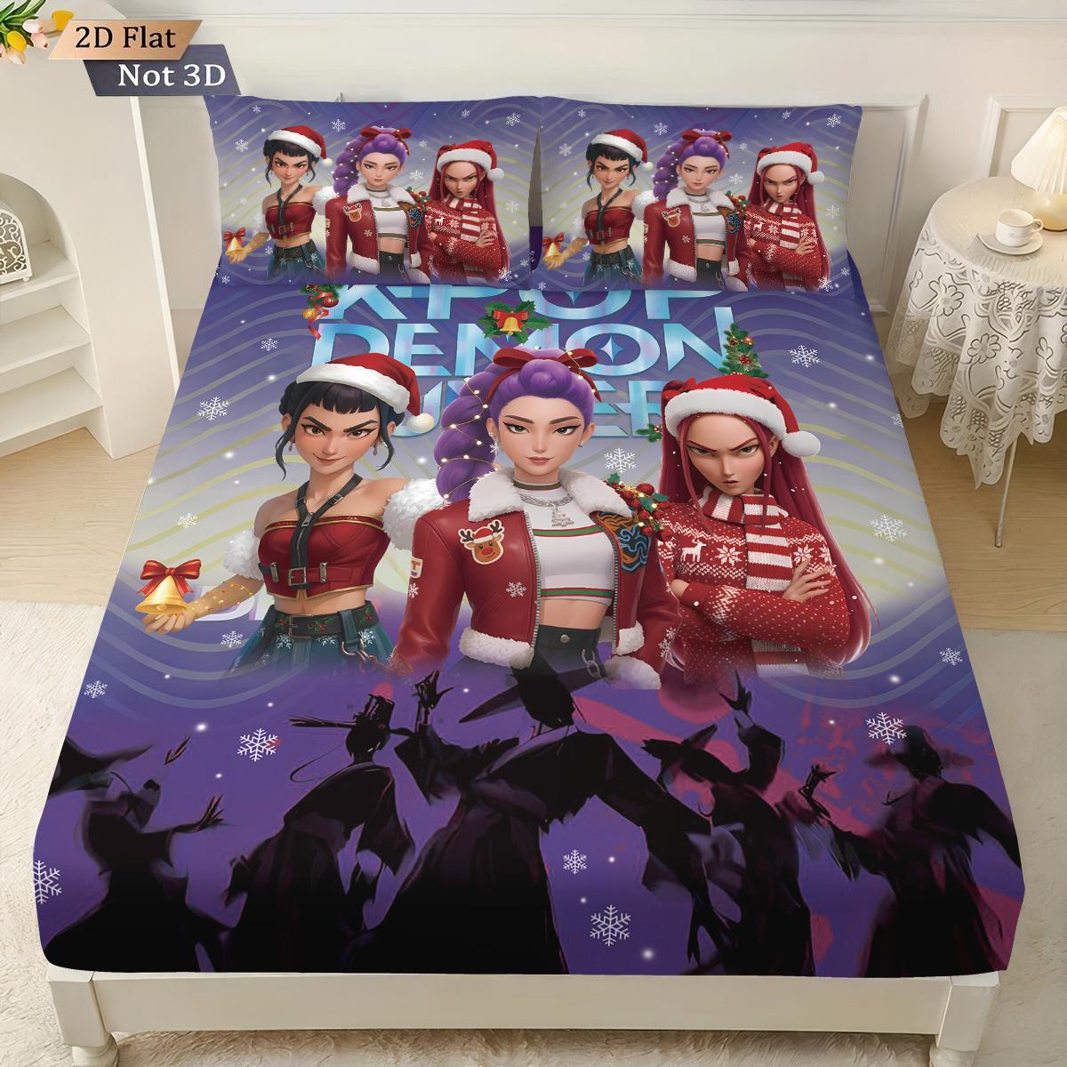 

3 шт. Комплект простыней без резинки с принтом K-Pop Demon Hunters, разные размеры, мягкое покрывало для кровати, украшение для спальни, можно стирать в машине 90x191