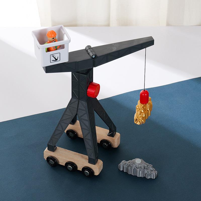 Wooden Train Track Set Magnetic Car Toy Crane Works Rescue Children Assemble Educational Toys For Kids Wooden Rail