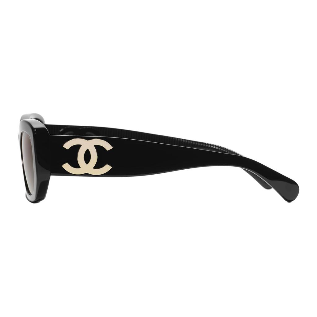 Chanel Logo Arm Oval Sunglasses Unisex Sunglasses Black CH5493A-C622S5