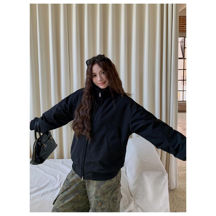 Retro Couple Pilot Bomber Jacket Women Winter Padded Baseball Coat High Street Vintage Cotton Jacket