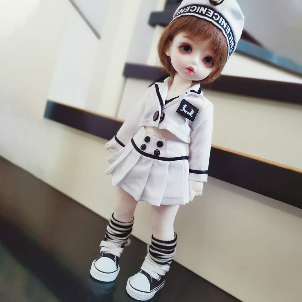 rakulifey Doll Doll Sailor Tube and Gift Doll 1/3 Outfit Suit, Coat, Top, Skirt, Hat, White, (1/3 Outfit)