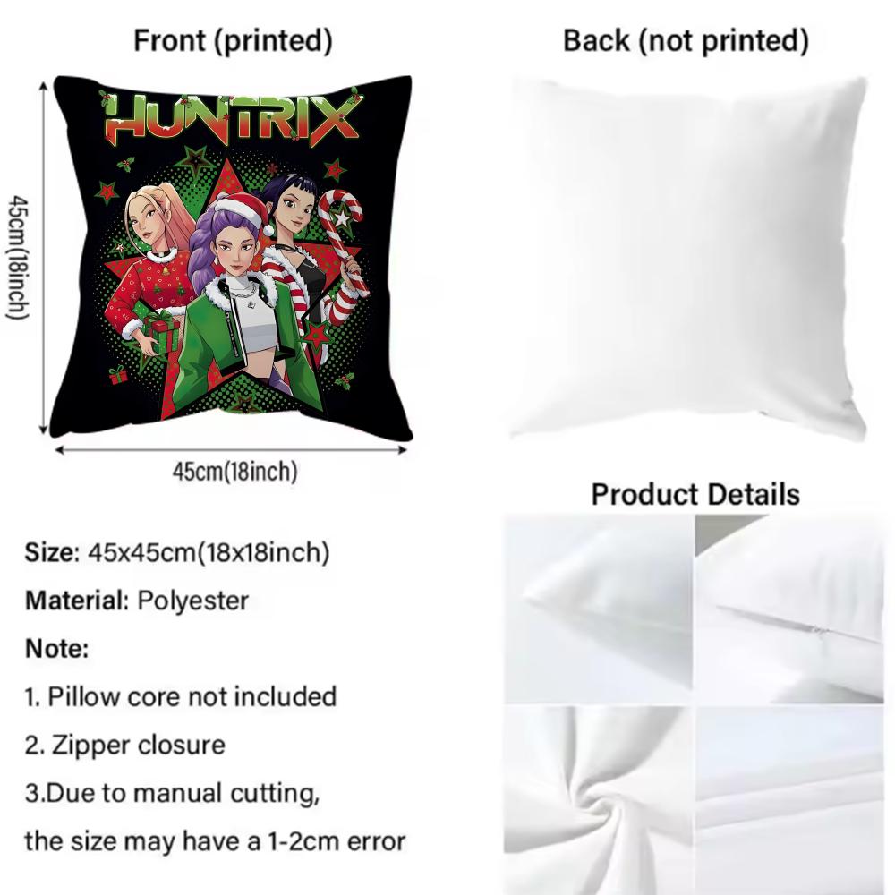 Anime K-pop Demon Hunter Cushion Cover Comfortable Reversible Pillow Cover Ideal for Car Sofa Bedroom & Beyond