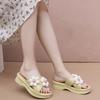 Strandsandalen Pantoletten Hausschuhe Keilabsatz Weiche Sohle Rutschfest Floral Heimschuhe für Damen Hausschuhe Frau