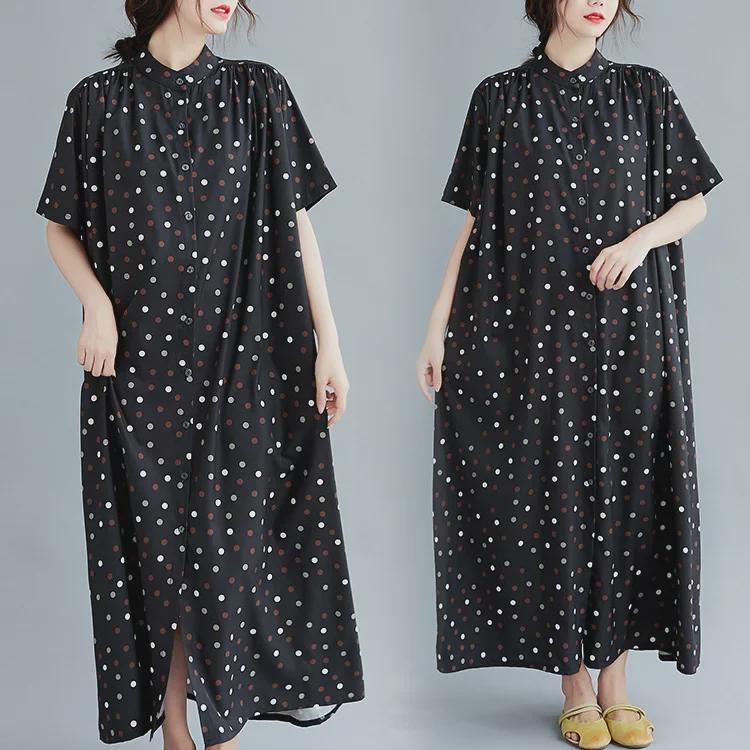 

Летнее корейское платье-рубашка в горошек больших размеров 2020 Plus Size One Size