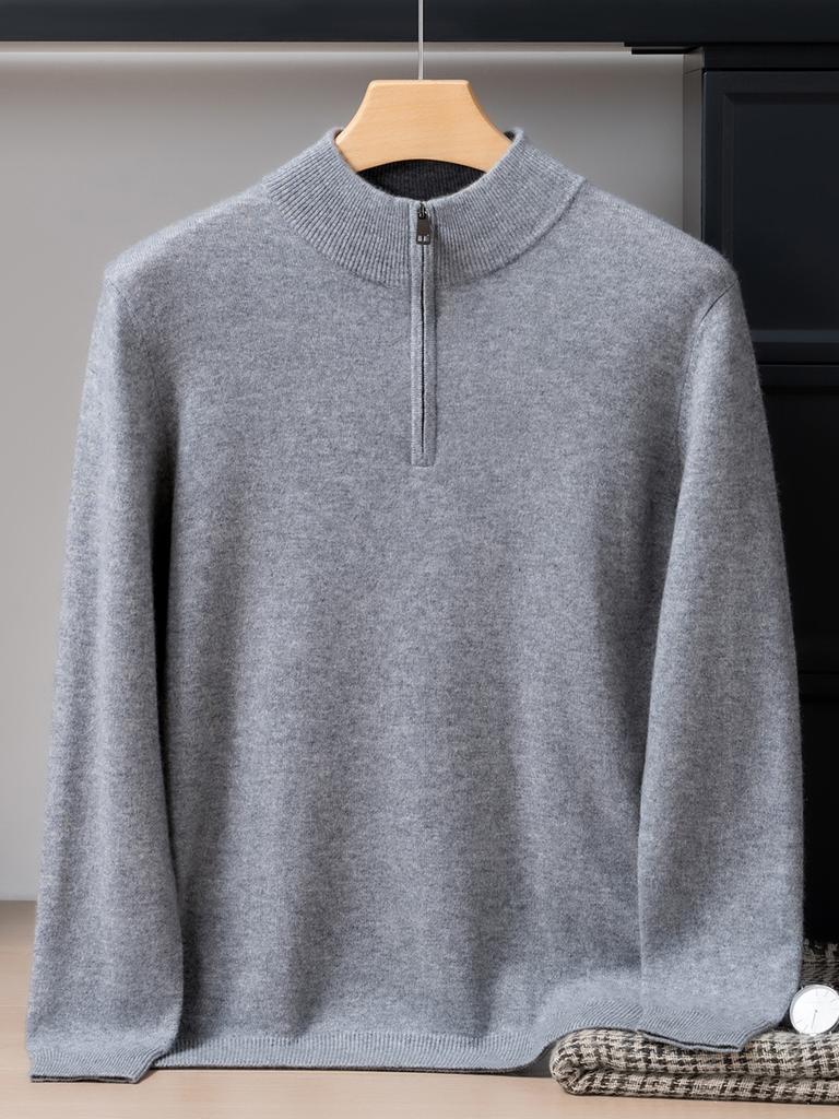 Albas Small Cashmere 100% Cashmere Shirt Half High Zip Sweater Knitted Sweater