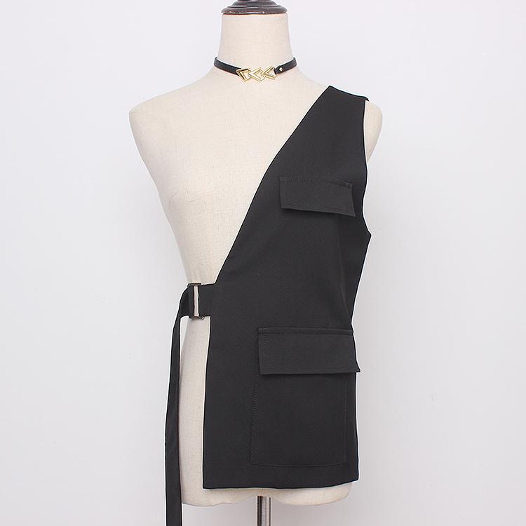 

Hip Hop Techwear Style Punk Vintage Single-shoulder Cargo Vest Women Irregular Design Adjustable Casual Suit Waistcoat One Size чорний
