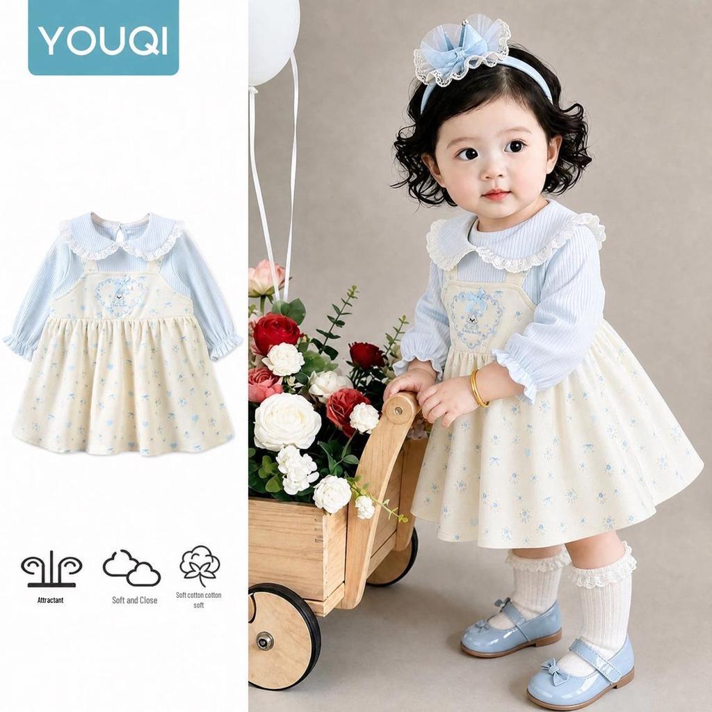 Youqi Red Princess Dress for Baby Girls' 100-Day and First Birthday Autumn Wear