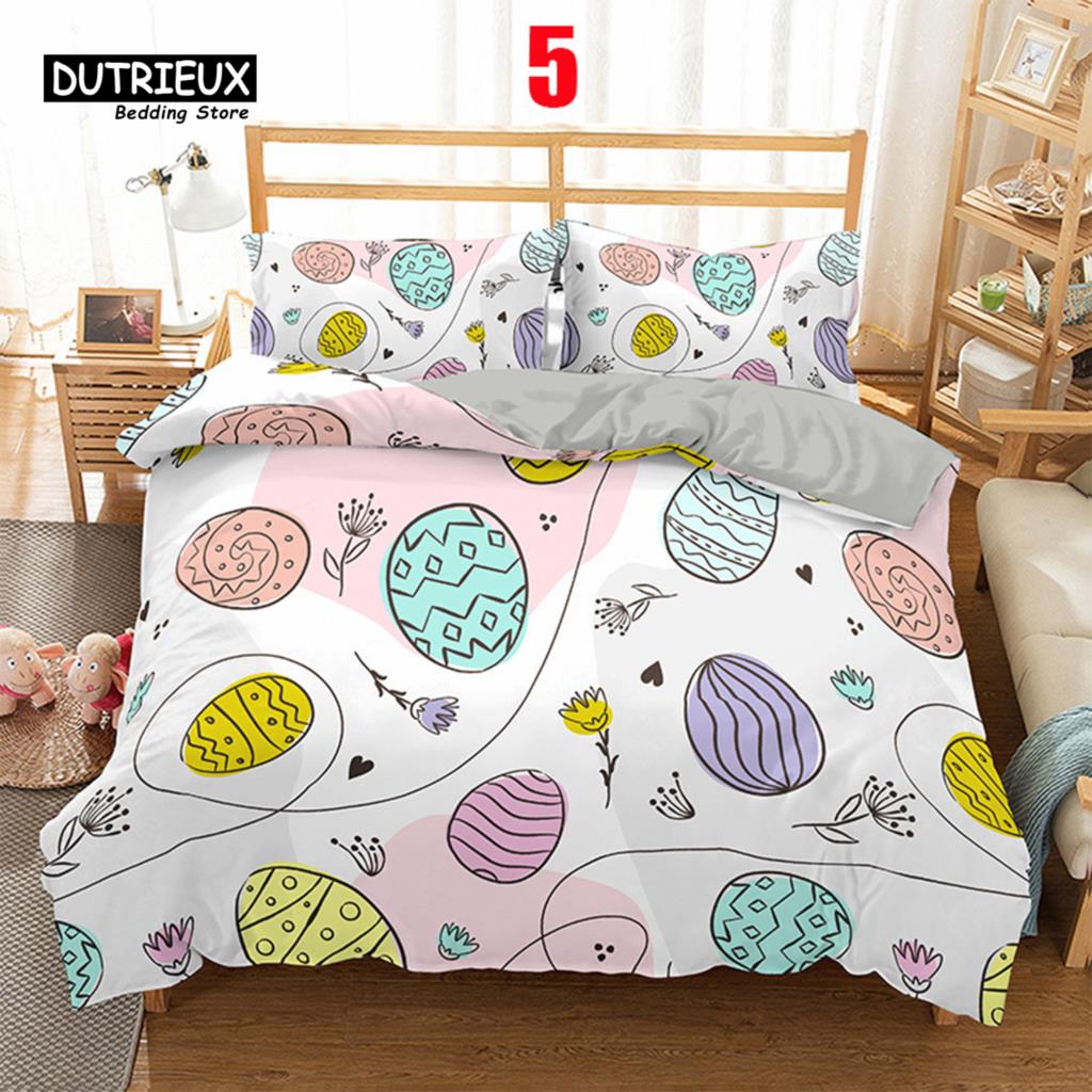 Soft Easter Eggs Bedding Set 3D Print Rabbit Cartoon Eggs Duvet Cover Polyester Pillowcase Greetings and Presents For Easter Day